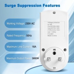 Priza inteligenta protectie tensiune SINOTIMER SVP-102, 230V, 16A, 3680W, display LED, reglaj automat supratensiune, subtensiune
